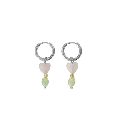 Earrings Rose Quartz Heart & Peridot - Silver