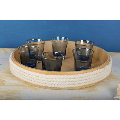 Round wooden tray with 45cm rope