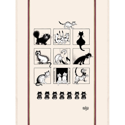 Large Dubout tea towel Ecru cat gallery 60 x 80