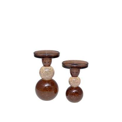 Moka and amber glass bubbles 8.5x8.5x13cm