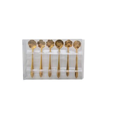 ASSORTED GOLDEN FLOWER CAKE SPOONS - SET OF 6