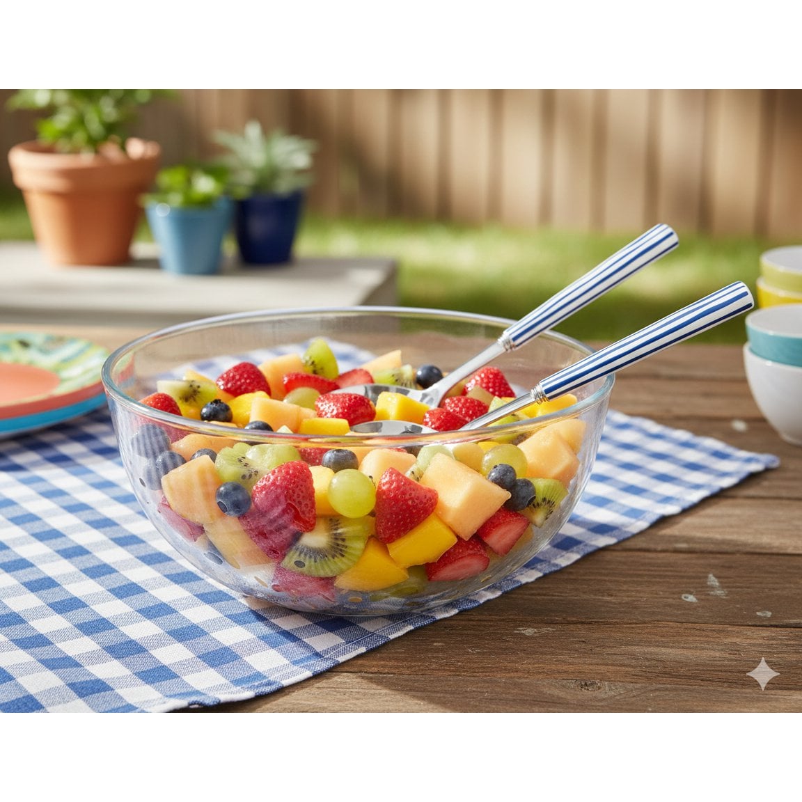 Blue striped salad servers