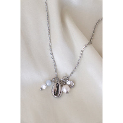 Shell Necklace Aquamarine and Pearl - Silver