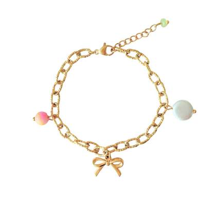 Bow, shell & jade bracelet - gold