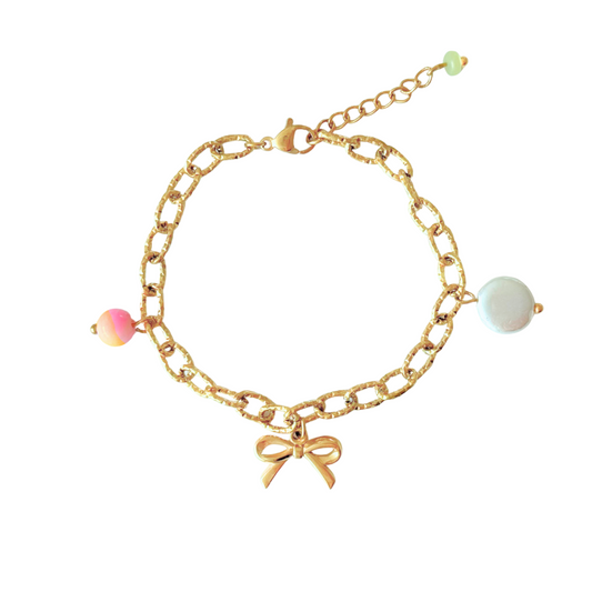 Bow, shell & jade bracelet - gold