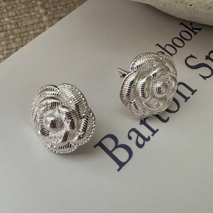 Sophisticated Silver Camellia Necklace and Earrings Set