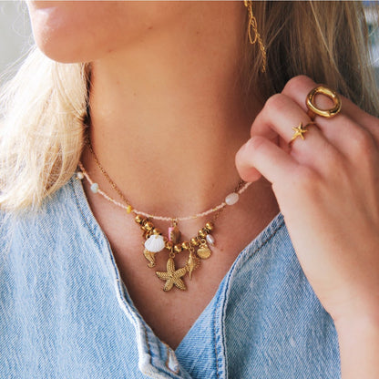 Miyuki necklace with facets and starfish - mint