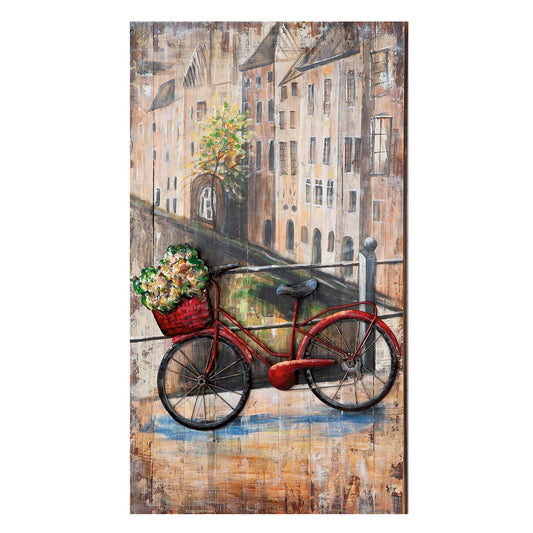 Metal picture "Flower bicycle" on wood