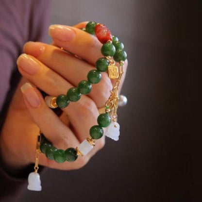 Hetian Jade Beads Tibetan Totem Bracelet