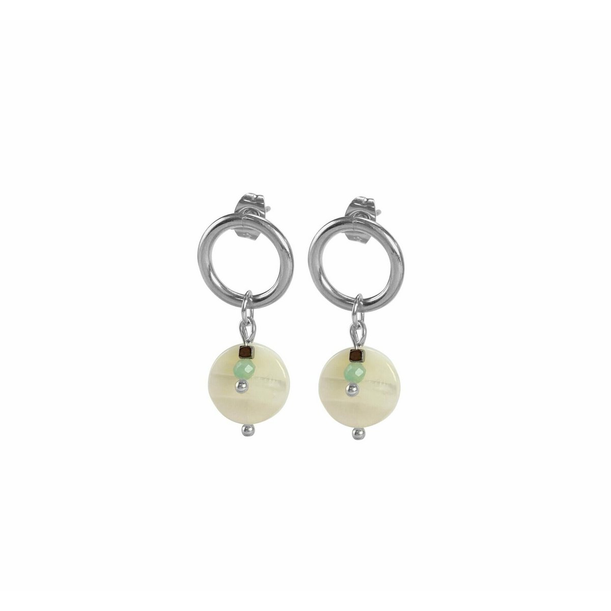 Earrings Amazonite, Shell & Hematite - Silver