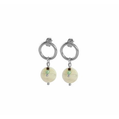 Earrings Amazonite, Shell & Hematite - Silver