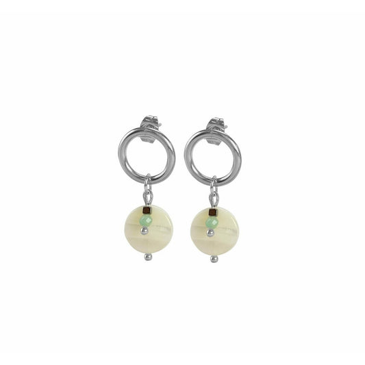 Earrings Amazonite, Shell & Hematite - Silver