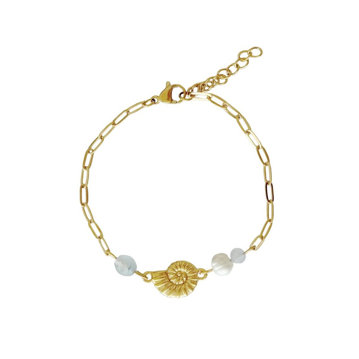 Shell Bracelet Aquamarine and Pearl - Gold