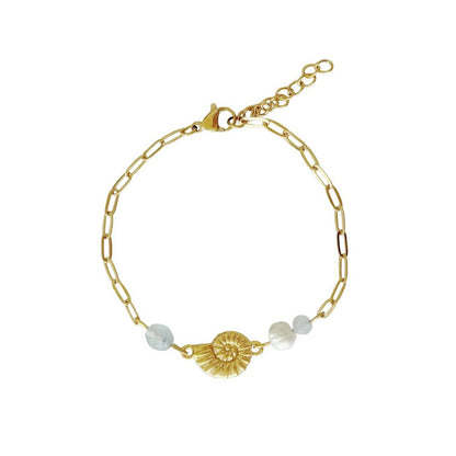 Shell Bracelet Aquamarine and Pearl - Gold