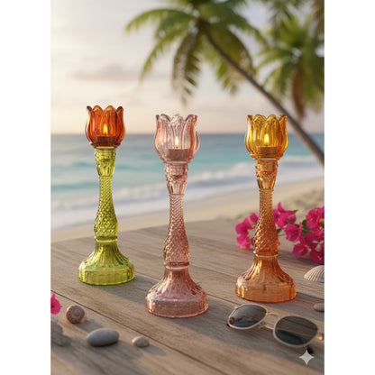 Light pink and green Capri candle holder 10x10x29cm