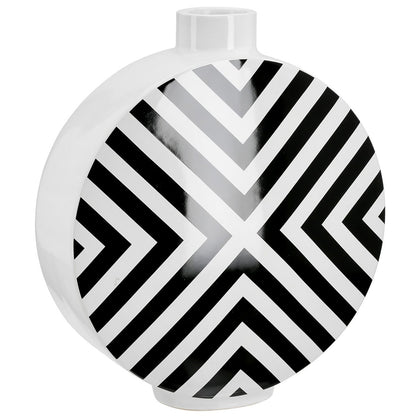 Lidded vase round chevron, black, white H.33 cm