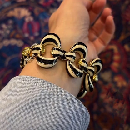 Vintage Zebra Enamel Chunky Statement Bracelet