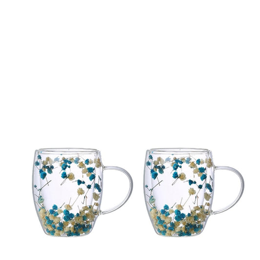 Double -wall tea cups blue and white flowers 350ml -lot of 2