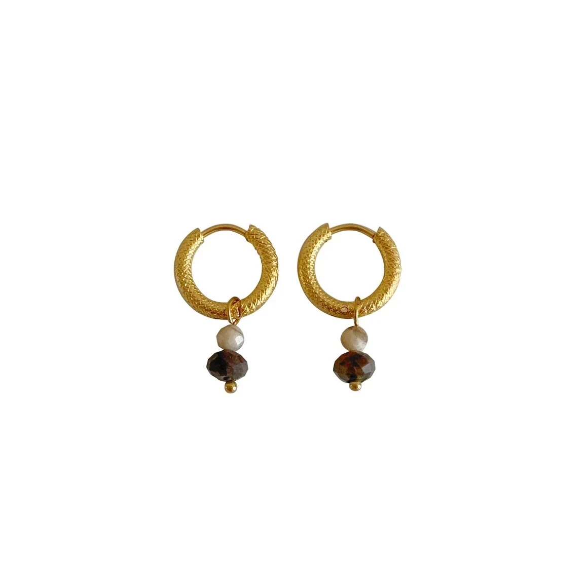 Labradorite & Zebra Feldspar Earrings - Gold