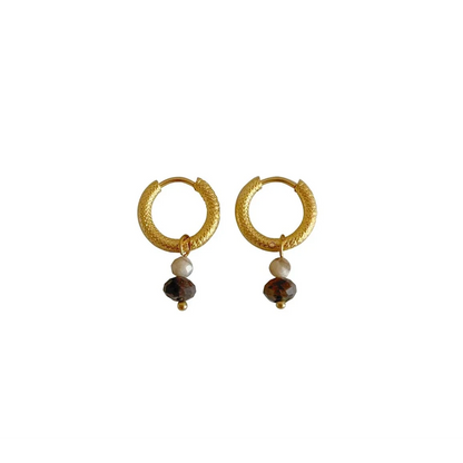 Labradorite & Zebra Feldspar Earrings - Gold