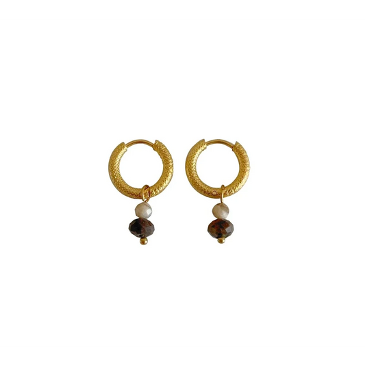 Labradorite & Zebra Feldspar Earrings - Gold