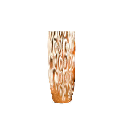 Golden vase striated in polyresin 33.5x33.5x70cm