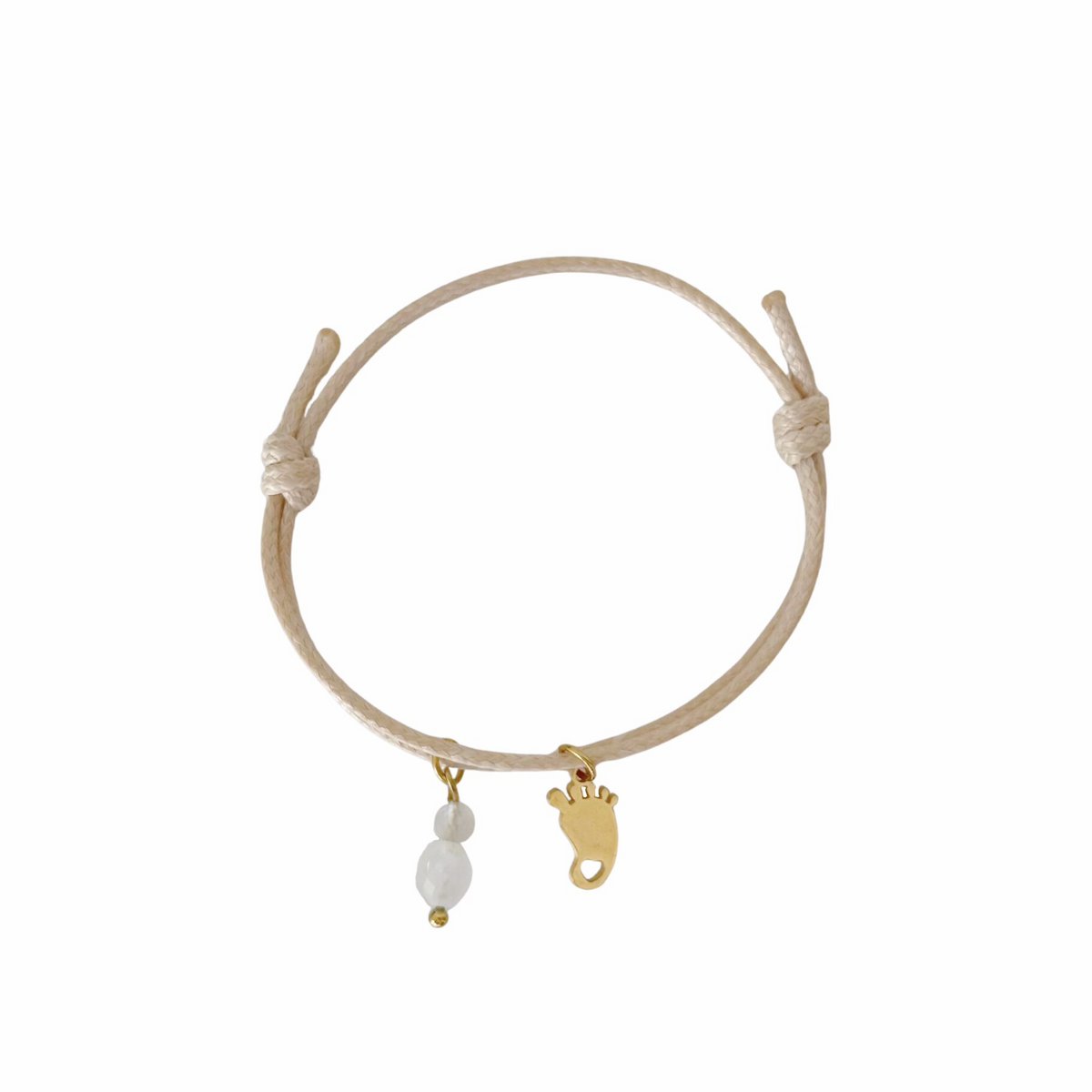 Wax Cord Bracelet Baby Foot, Jade and Labradorite - Gold