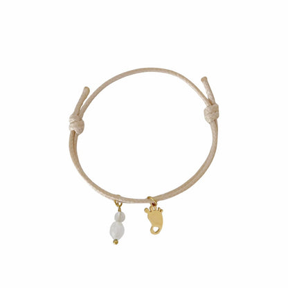 Wax Cord Bracelet Baby Foot, Jade and Labradorite - Gold
