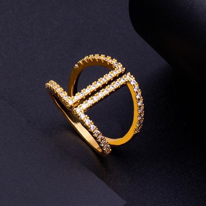 Geometric Pavé Open Ring