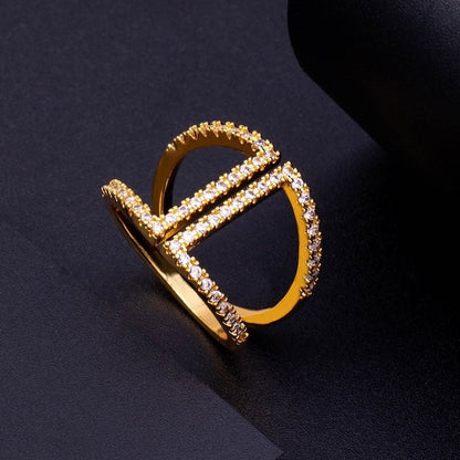 Geometric Pavé Open Ring