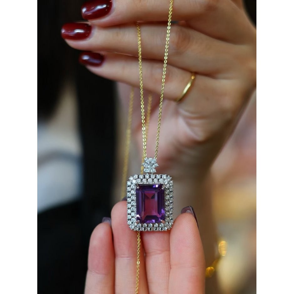 Royal Style Amethyst Square Framed Pendant-Pendant Only