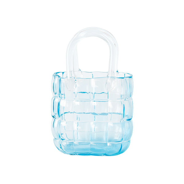 Transparent blue quilted handbag vase 19x10x27cm