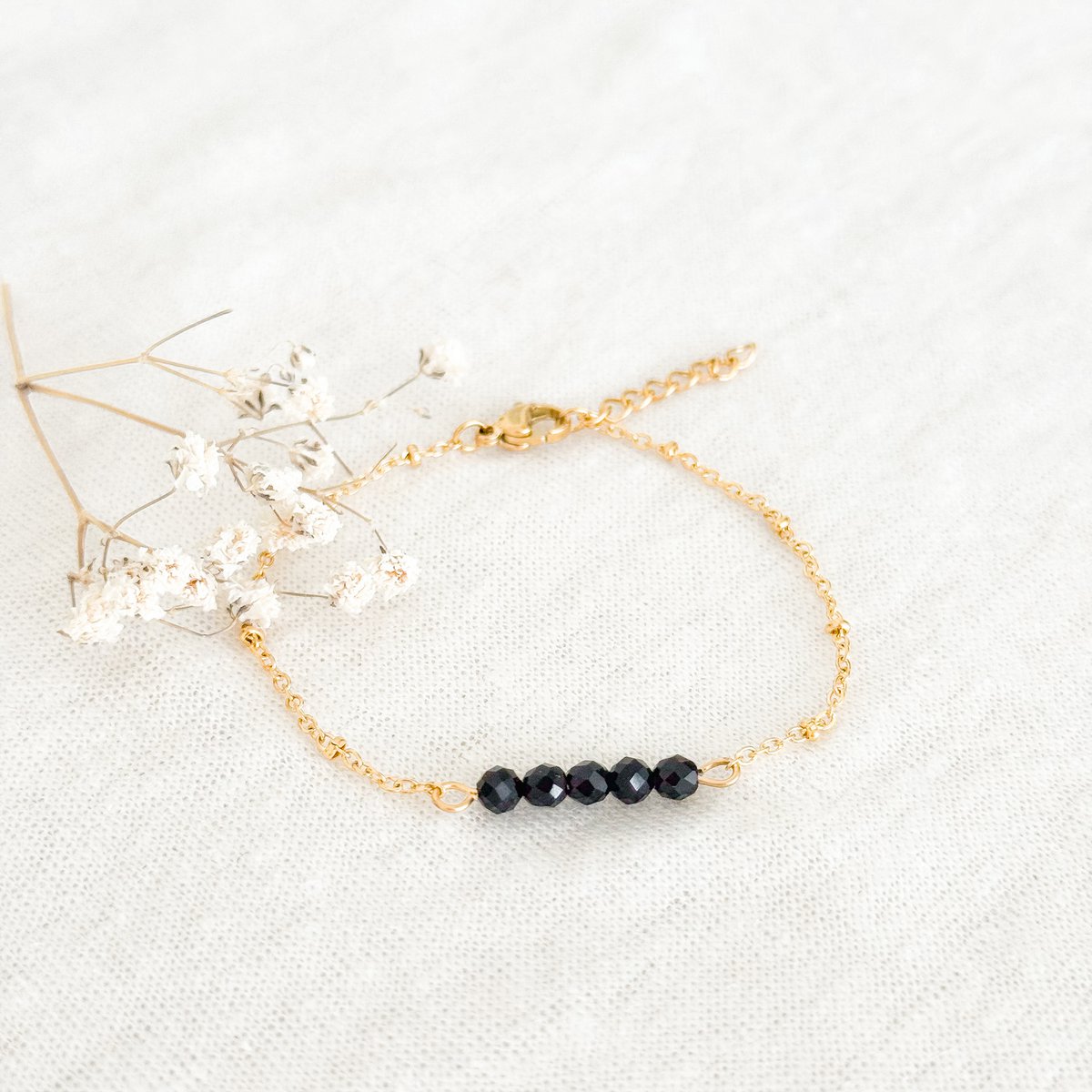 Bracelet Black Tourmaline Facet - Gold