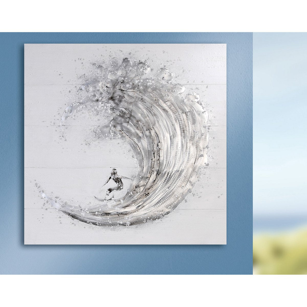 Picture "Surfer" white/grey/silver 100x100