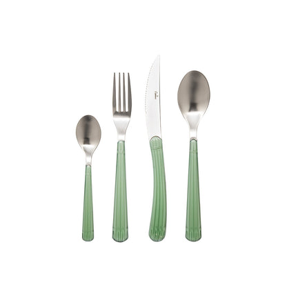 Household 24 pieces in silver with green handle