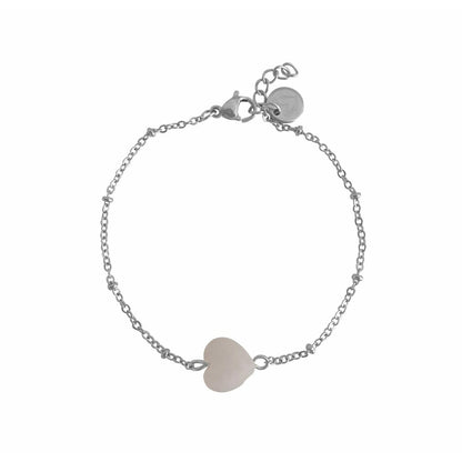 Rose Quartz Heart Bracelet & Heart Charm - Silver