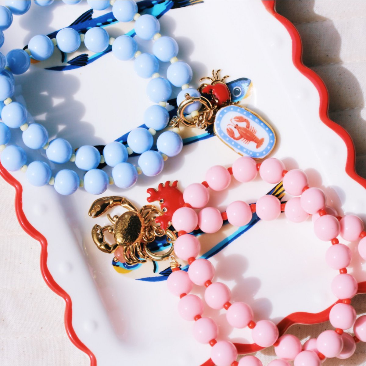 Beaded necklace with Miyuki beads with charms - light blue/yellow