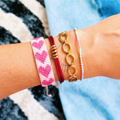 Satin bracelet with rings – burgundy/gold