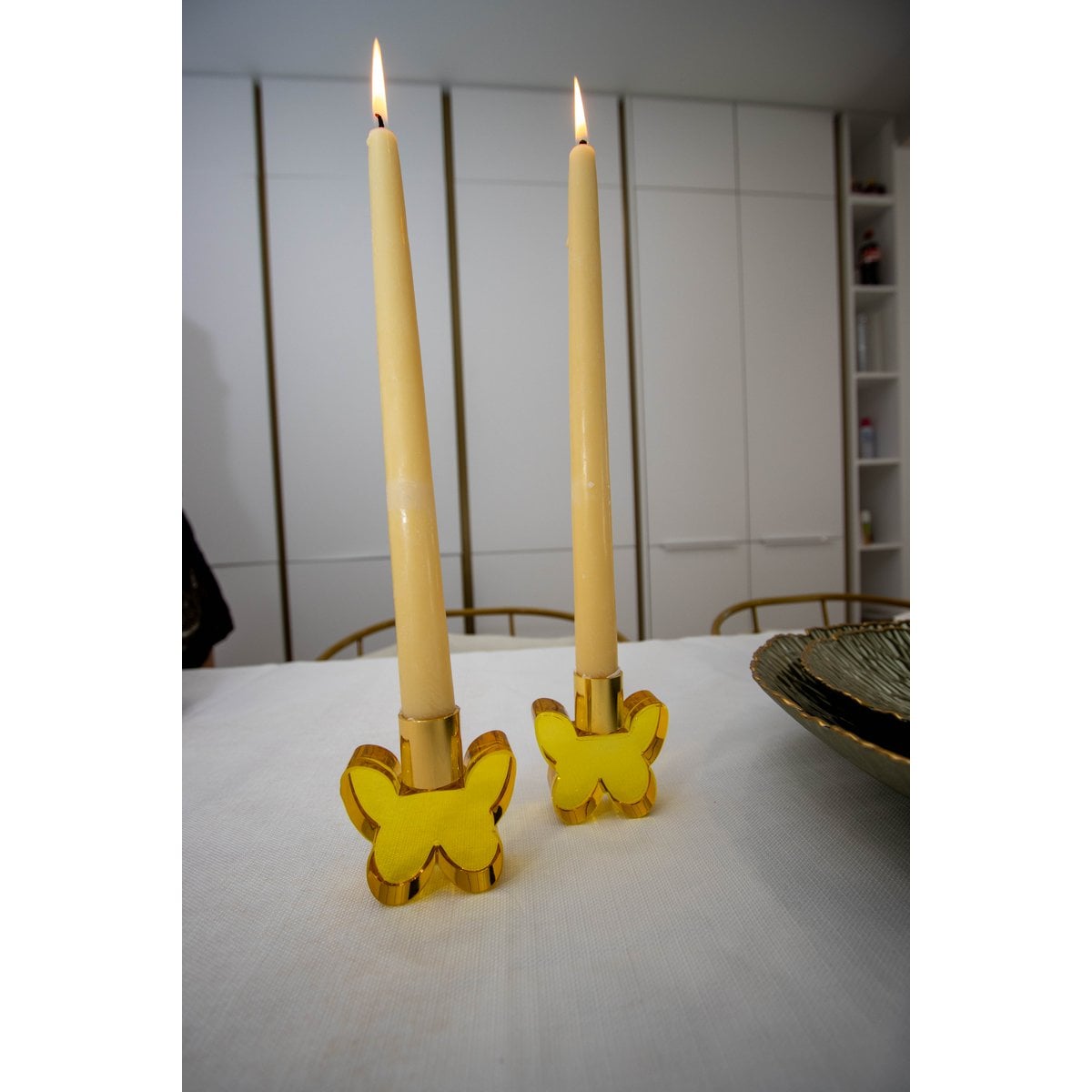 Amber butterfly candlesticks - Lot of 2