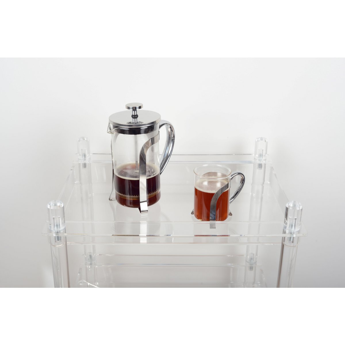 GLASS COFFEE POT WITH SILVER METAL DECORATION 9X9X18CM