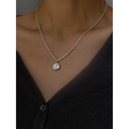 Glitter Coin Baroque Pearl Pendant Necklace