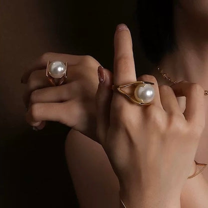 Sculptural Open-Frame Pearl Ring