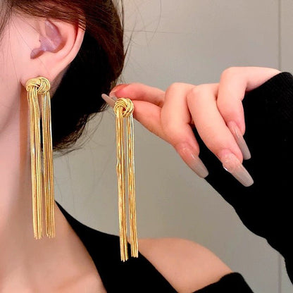 Modern Vintage Knot Tassels Longline Earrings