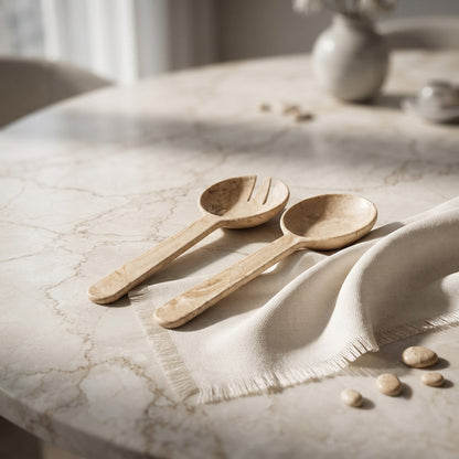 Travertine effect resin salad servers