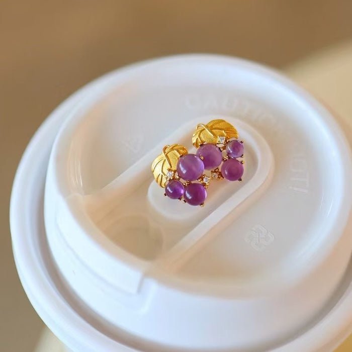 Delicate Grape Design Amethyst Ear Studs