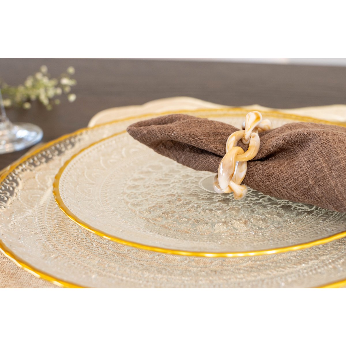 Set of 4 rounds of napkin white and brown chain
