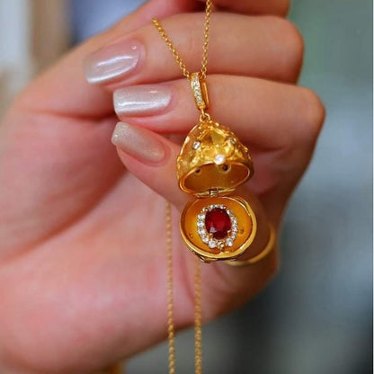Real Ruby Royal Gold Egg Locket Pendant Necklace