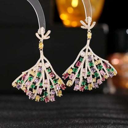 Royal Style Coral Design Large Dazzling Earrings