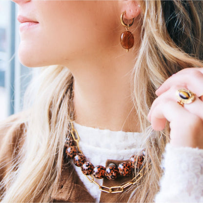 Wide hoop with oval resin charm - camel