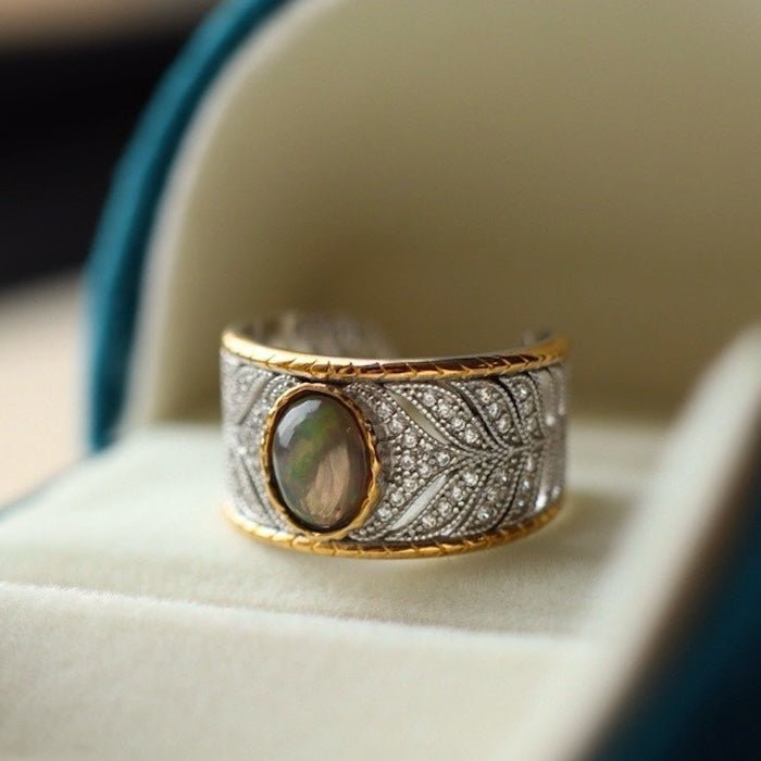 Eastern Royal Style Black Opal Ring - adjustable